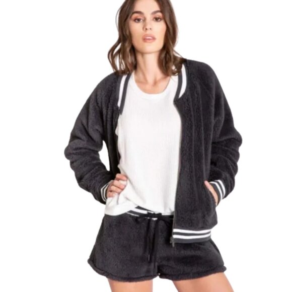 P.J. Salvage Black Teddy Bomber Jacket - Picture 2 of 8